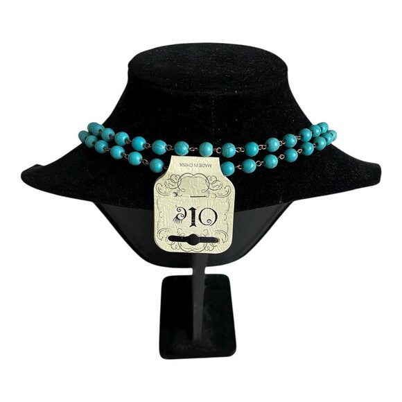 Chunky Turquoise Howlite Bead Rosary Chain Necklace In Presentation Box - Picture 6 of 6